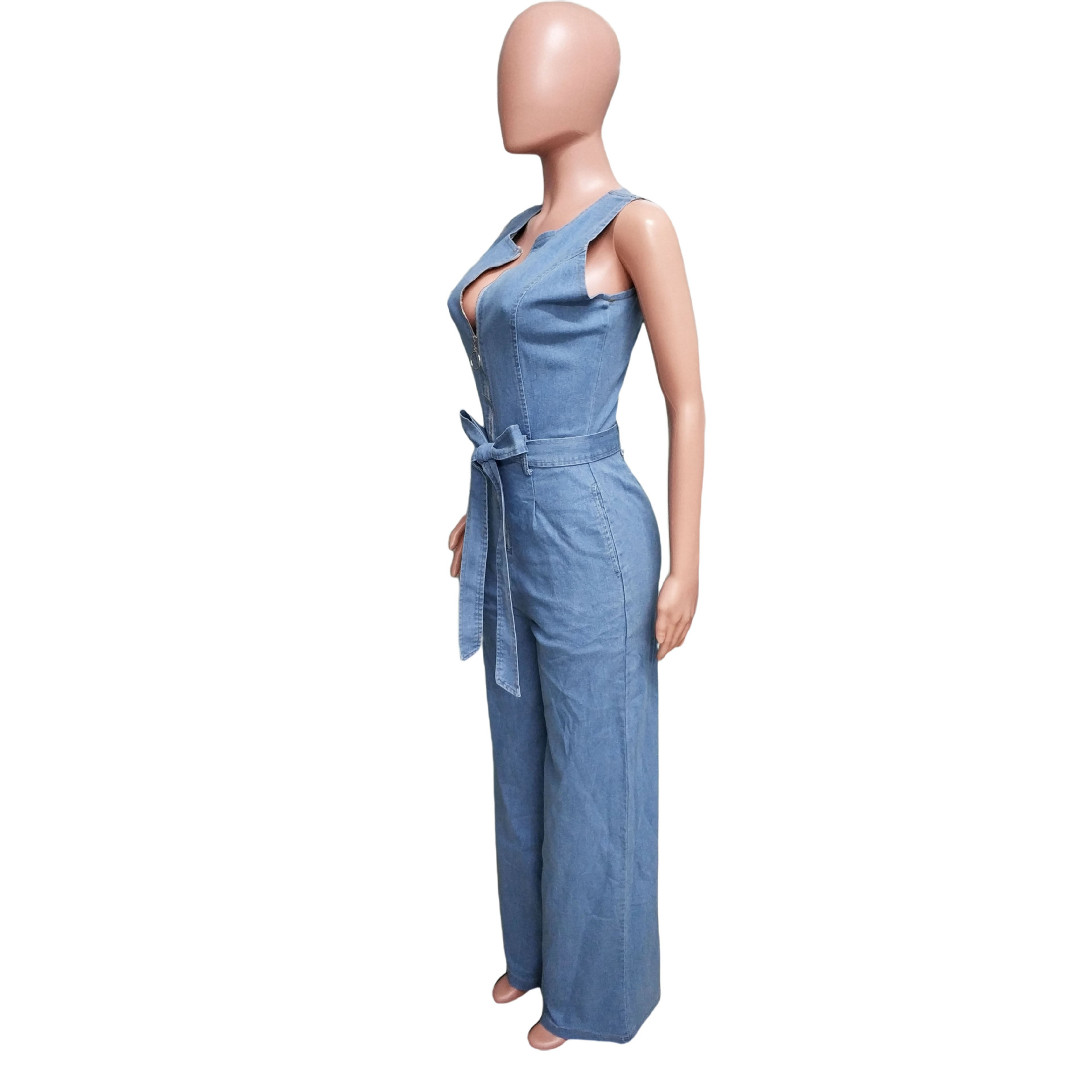 728g Weight Sleeveless Sleeve Length Full Length Pants Length Cotton, Denim Fabric Type High Waist Waist Line Jumpsuits Pants Type Bodysuits Tops Type Daily Occasion Loose Fit Type Solid Color Pattern Summer Season Women's Gender Belt Design Casual Style Women's Daily Bodysuits Casual Solid Color Full Length Belt Jumpsuits 14
