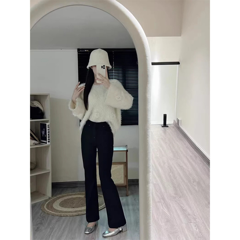 Micro-La Jeans Women's Spring and Autumn 2024 New Style Small Stretch High Waist Slimming Pear-Shaped Body Flared Pants