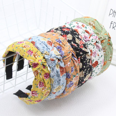 跨境可愛小清新品發箍印花布藝寬邊頭飾發卡女士頭帶打結夾子碎花