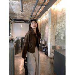 美式复古棕色短外套女2025春秋新款超好看气质休闲上衣潮