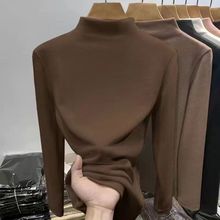 新款德绒磨毛内搭修身大码打底衫女秋冬季半高领洋气长袖T恤上衣