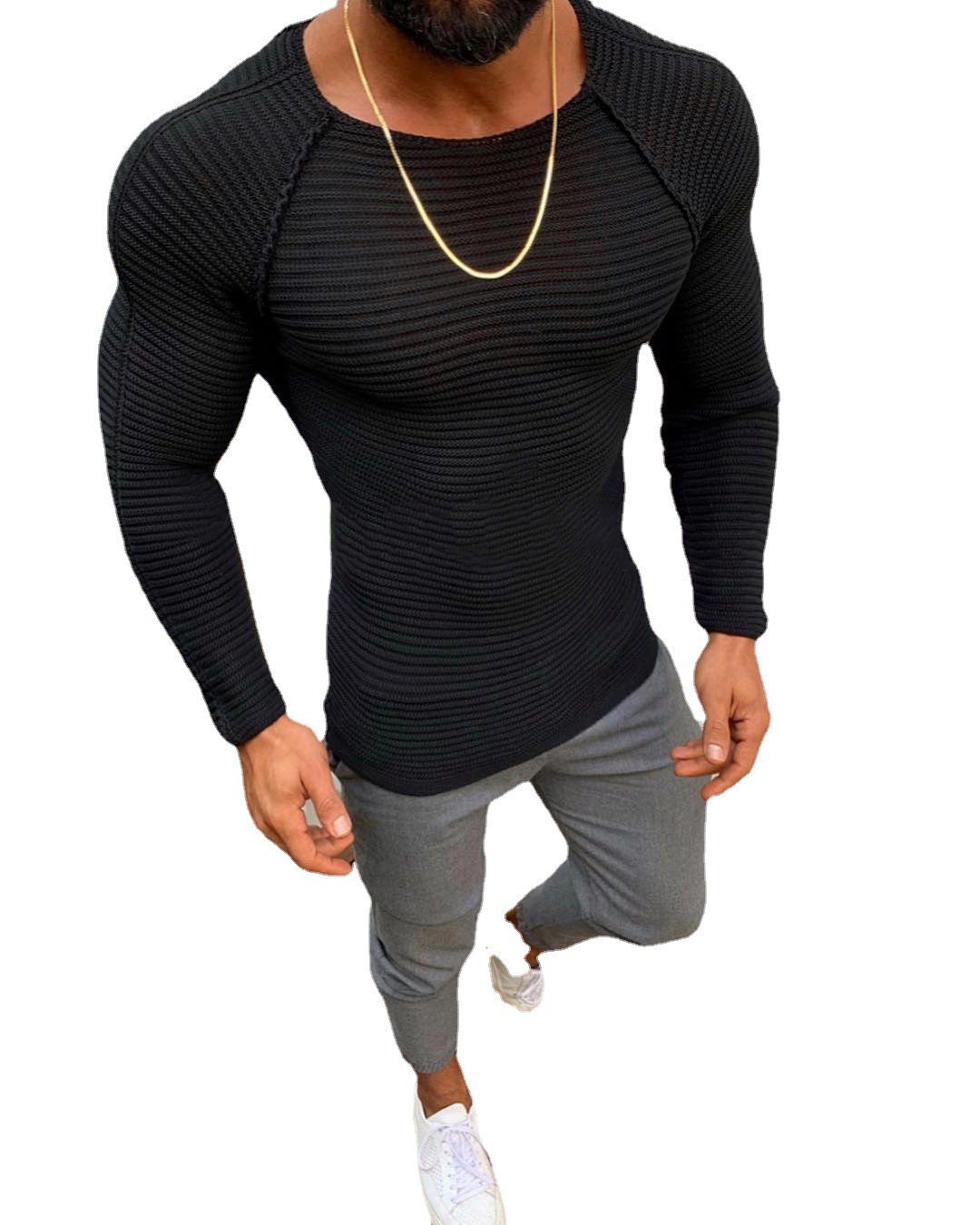 Pull européen à manches longues et col rond pour homme, pull basique, Slim, couleur unie, nouvelle collection automne et hiver 2023_voghion.com