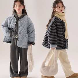 童装冬装女童棉衣外套儿童两面穿棉服大衣新款中大童轻薄洋气ins