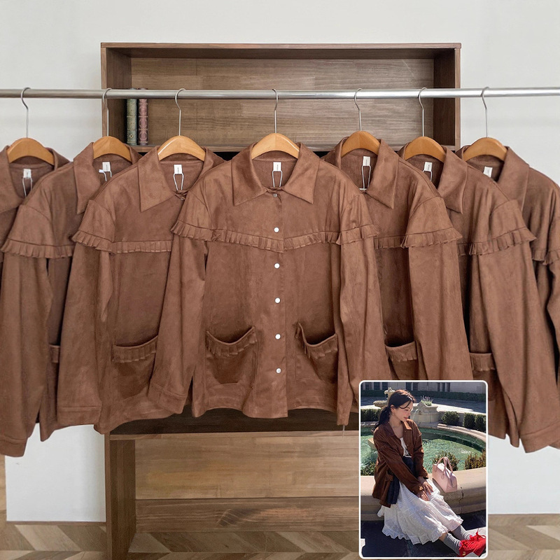 Now H Korean Retro Tassel Suede Leather Jacket for Women 2025 Autum Loose Suede Leather Buttoned Long-Sleeved Jacket