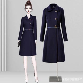 职业装毛呢外套女冬中长款修身气质客服前台呢子大衣酒店黑工作服