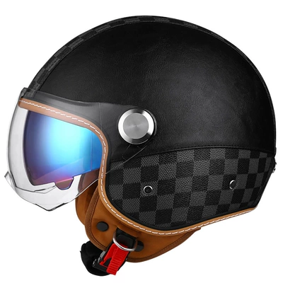 double mirror helmet, Motosiklet kaskı (dəbilqə) - checkerboard-black-short-outside-and-color-inside-m