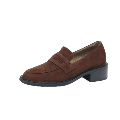 Soft leather handmade small leather shoes 2025 new autumn and winter retro single-layer shoes sheepskin suede step-on England loafer shoes women's shoes