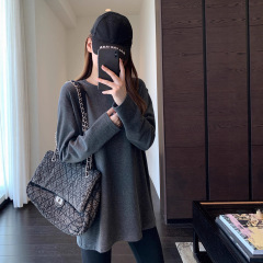 韩版慵懒风 藏肉显瘦简约正肩黑色长袖T恤女打底衫2025新
