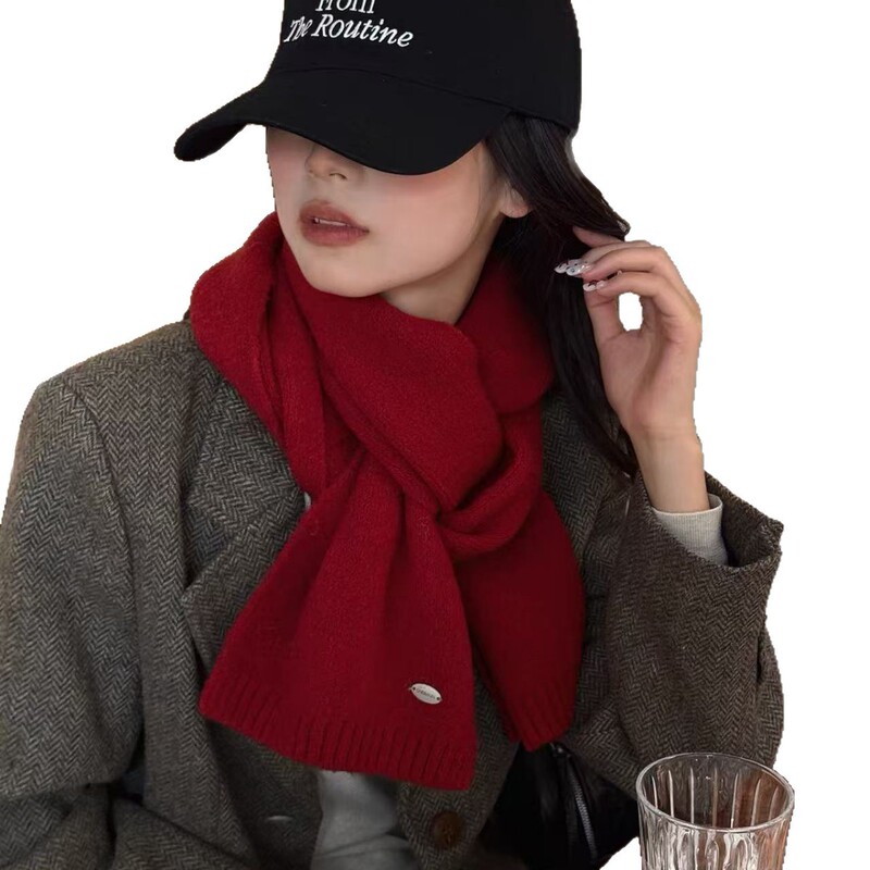韩版含羊毛针织毛线纯色围巾女冬季加厚保暖百搭高级感防寒围脖潮|undefined