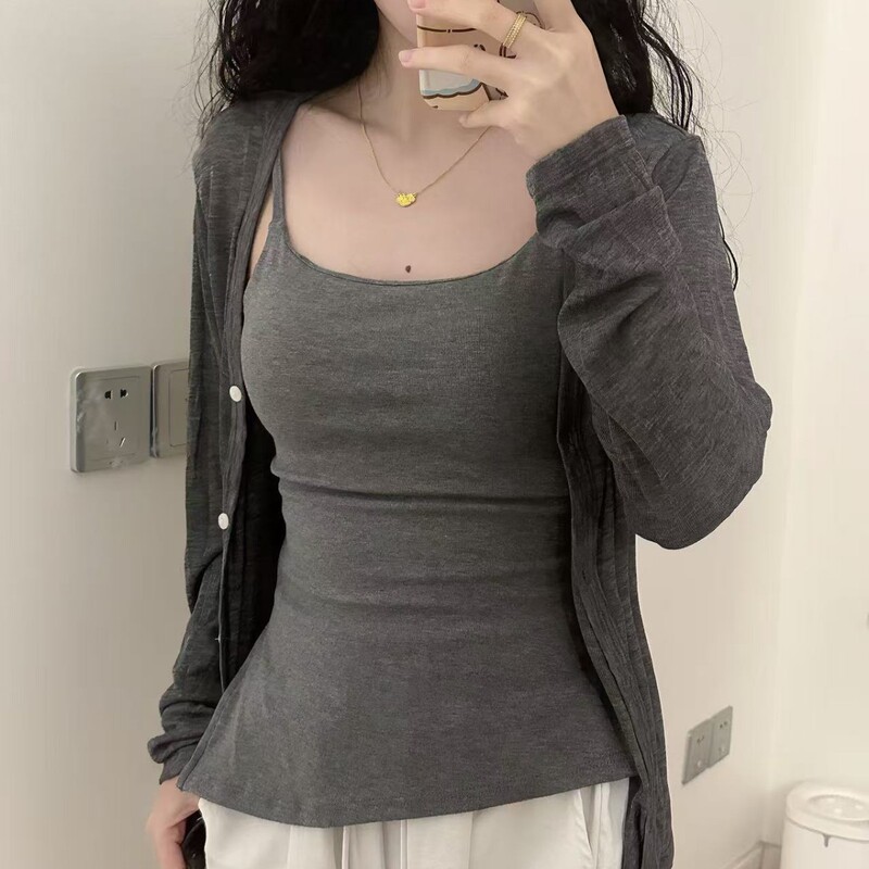 Korean Retro Hong Kong Style One-Piece Asymmetrical Diagonal Slit Camisole Solid Color Inner Top for Women Korean Retro Hong Kong Style One-Piece Asymmetrical Diagonal Slit Camisole Solid Color Inner Top for Women