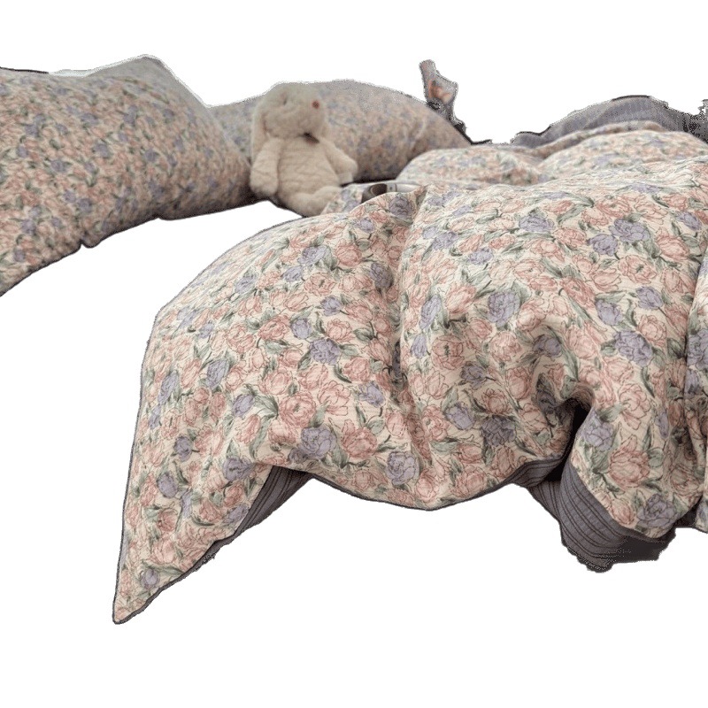 Class A Ultra-Soft Jacquard Double Layer Yarn Washed Cotton Bedding Floral Bed Sheet Quilt Cover Student Dormitory_voghion.com