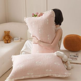 South Korea Princess Style Fresh Girl's Heart Cotton Yarn-dyed Jacquard Pillowcase Pair Pack 48X74 Pure Cotton Pillowcase