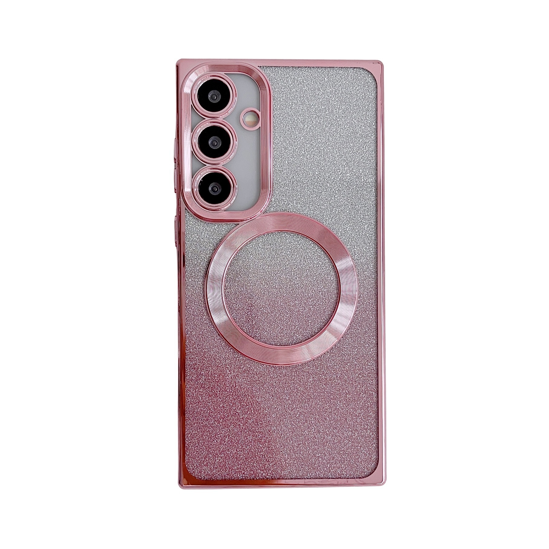 Aplicable a Samsung S24Ultra caja de teléfono cuadrada placa transparente succión magnética + polvo parpadeante graduado cubierta de teléfono celular