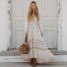 欧美跨境2025秋冬女装新款波西米亚风长袖宽松休闲连衣裙