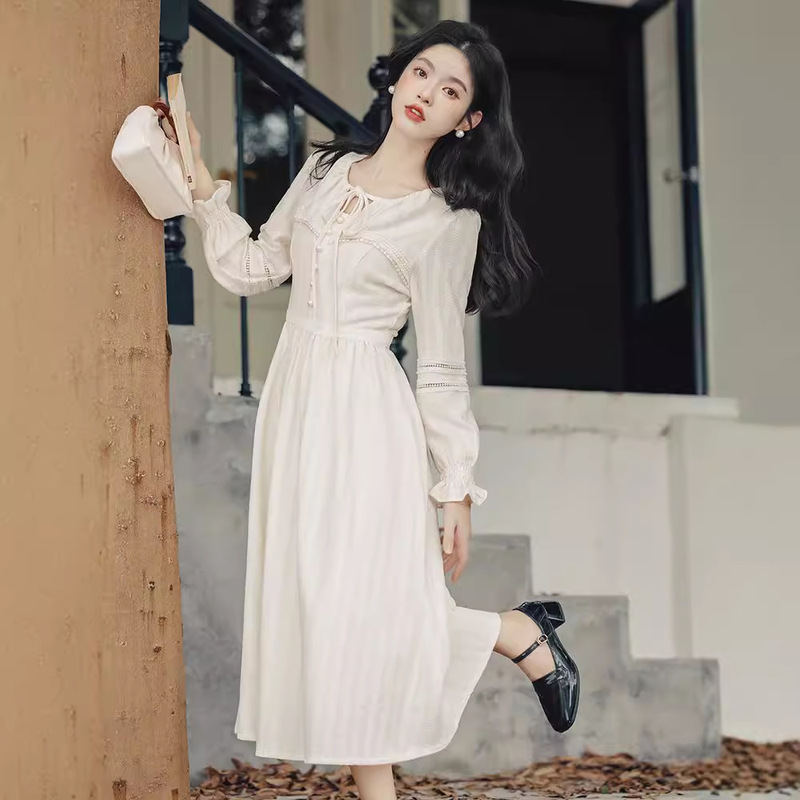 French Style Girl's dress Women's Autumn New Gentle Style Elegant White dress Wedding Dress Long Dress