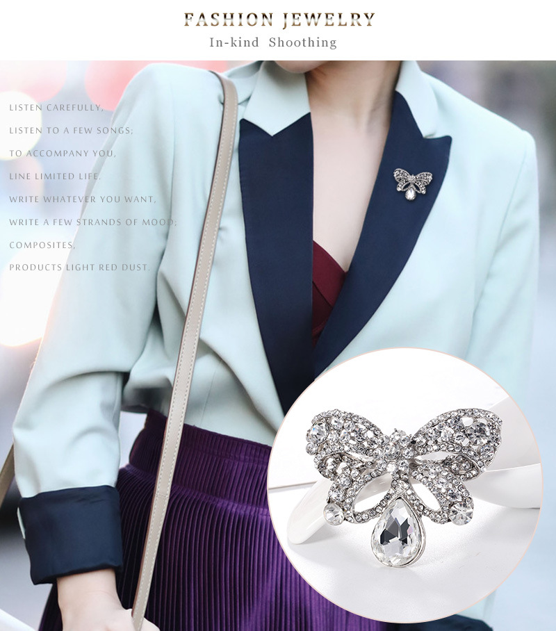 Wholesale Fashion Bow Alloy Inlaid White Rhinestone Brooch Nihaojewelry display picture 7