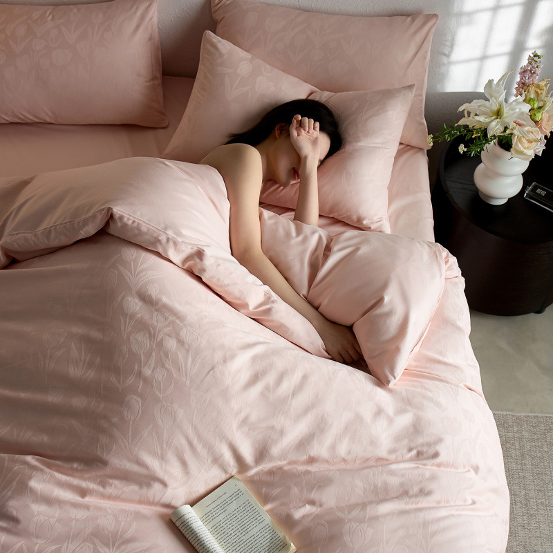 Luxury Class a High-End 100-Count Xinjiang Long-Staple Cotton Jacquard Satin Four-Piece Set Pure Cotton Duvet Cover and Fitted Sheet