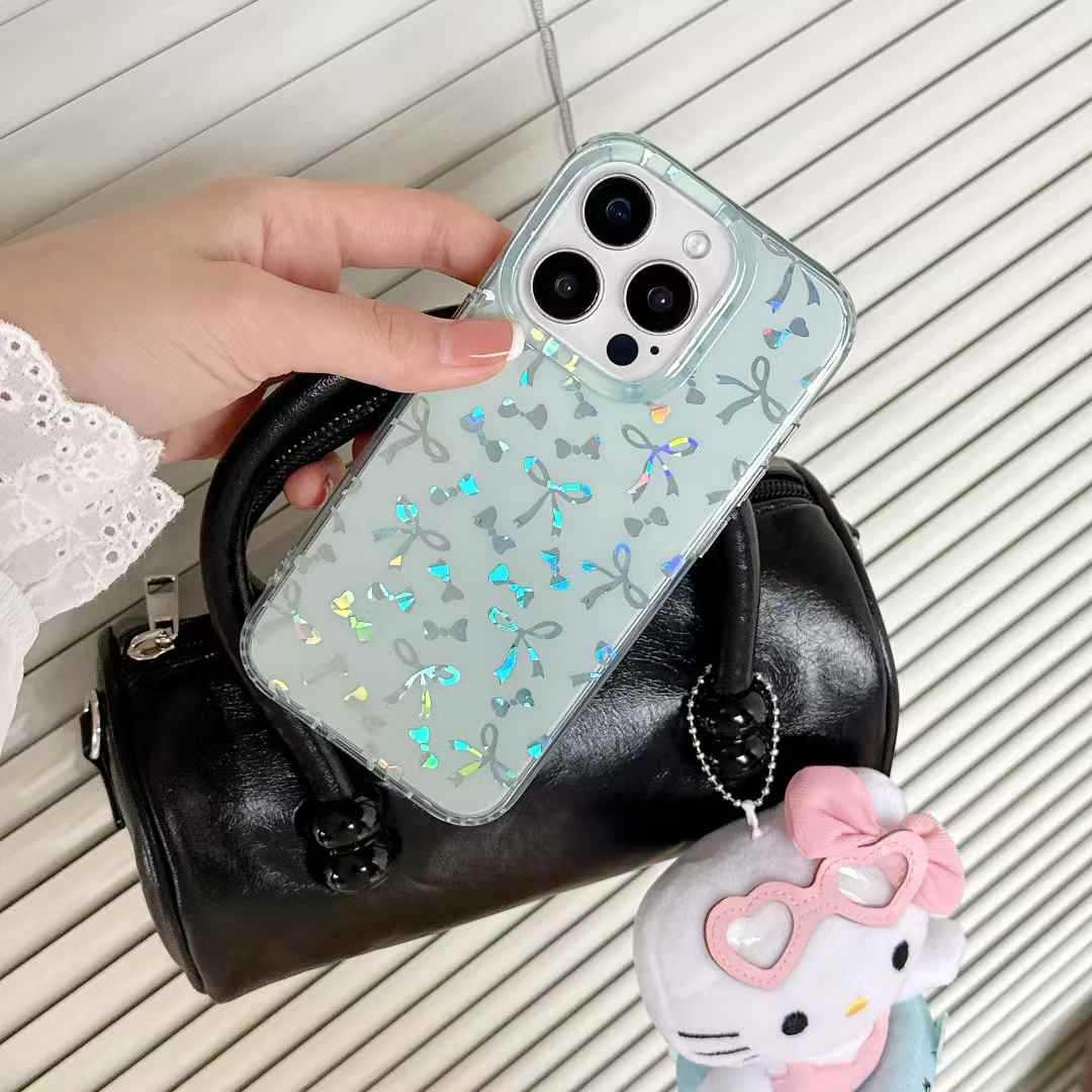 Lazo de pantalla completa láser coreano ins para iphone15ProMax/16 funda para teléfono móvil 13 Apple 14 girl