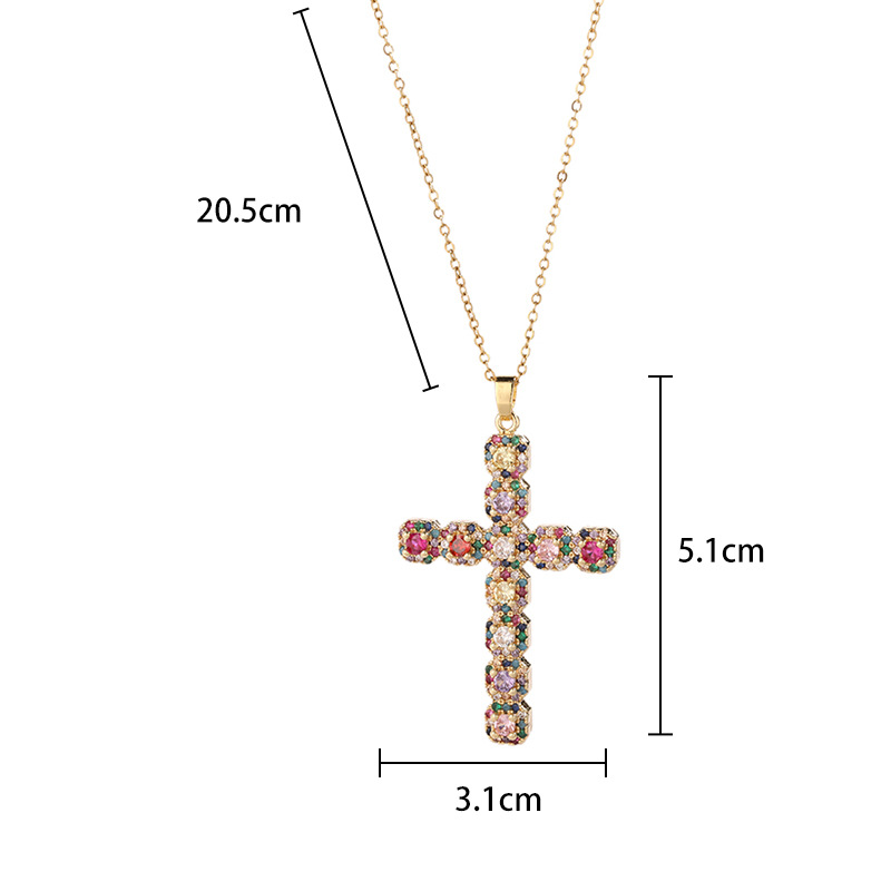 Streetwear Cross Copper Plating Inlay Zircon Pendant Necklace Sweater Chain display picture 3