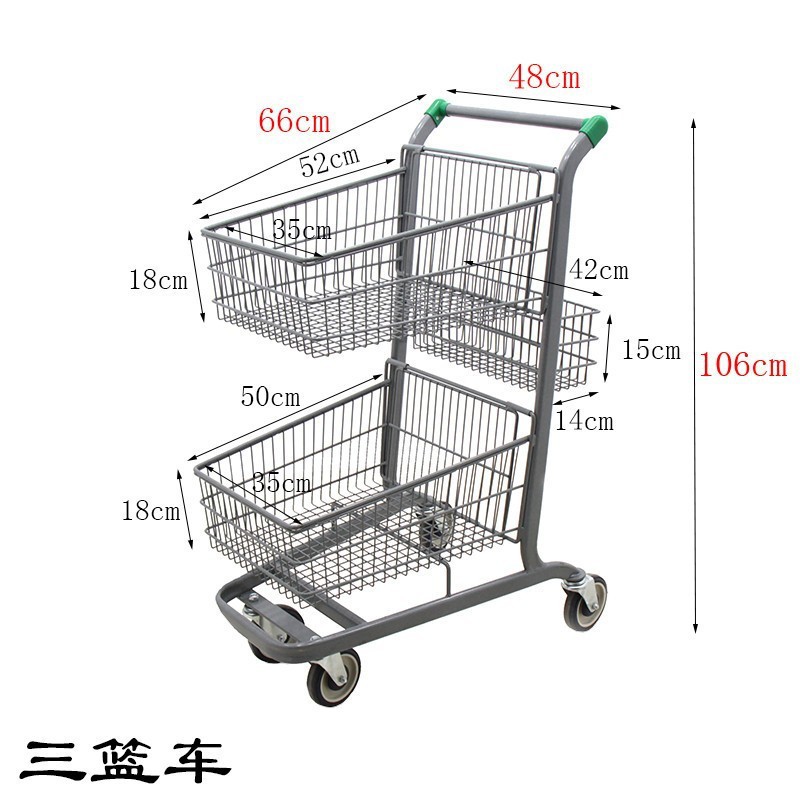 Centro comercial supermercado carrito de propiedad carrito de compras supermercado tres cestas carrito de compras de verduras caseras carrito de doble capa