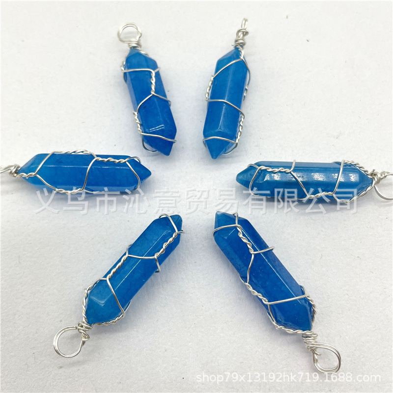 Comercio exterior caliente bobina hexagonal columna colgante collar de cristal natural hecho a mano de plata hilo bala joyería al por mayor