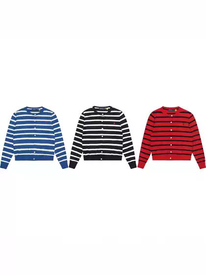 RL Ralph Lauren Polo Pony Embroidered Vintage Striped Color-Block Knit Cardigan Unisex Sweater