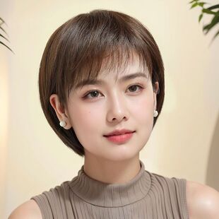 Wig Female Full Head Cover Real Hair Seamless Invisible Breathable Short Hair Mother Full Real Head Wave Hair Cover for Women