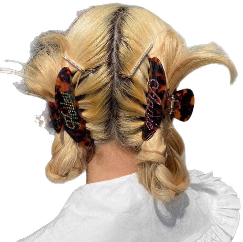 ヨーロッパとアメリカンスタイルのETSYパーソナライズされた名前ラインストーンレターヘアピン酢酸ヘアグリップシンプルな大きなサメクリップ後頭部用|undefined