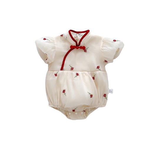 Baby clothes, summer jumpsuit, super cute baby girl full moon, 100-day cheongsam, summer thin Tang suit crawler suit