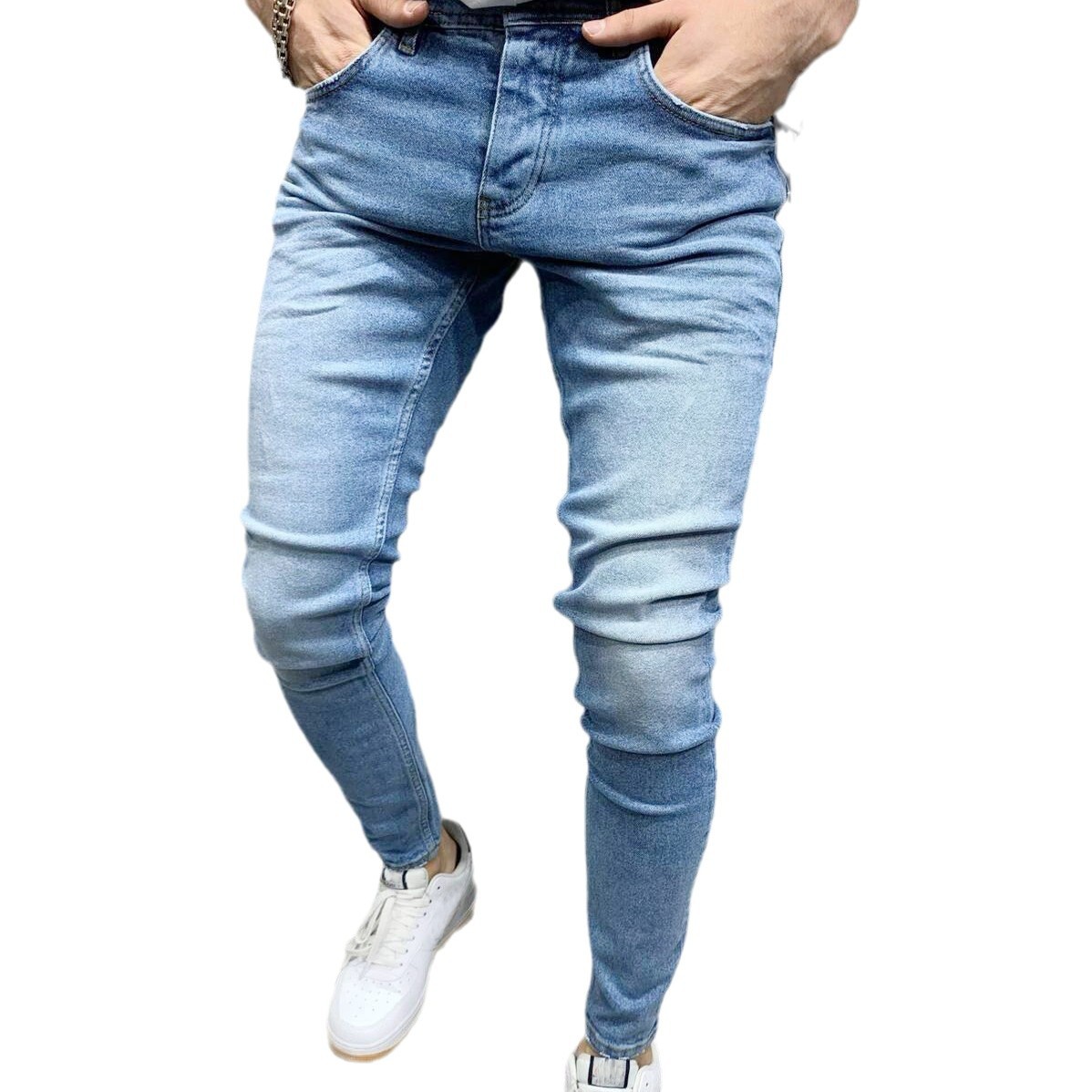 Vaqueros ajustados elásticos de alta calidad para hombres europeos y americanos