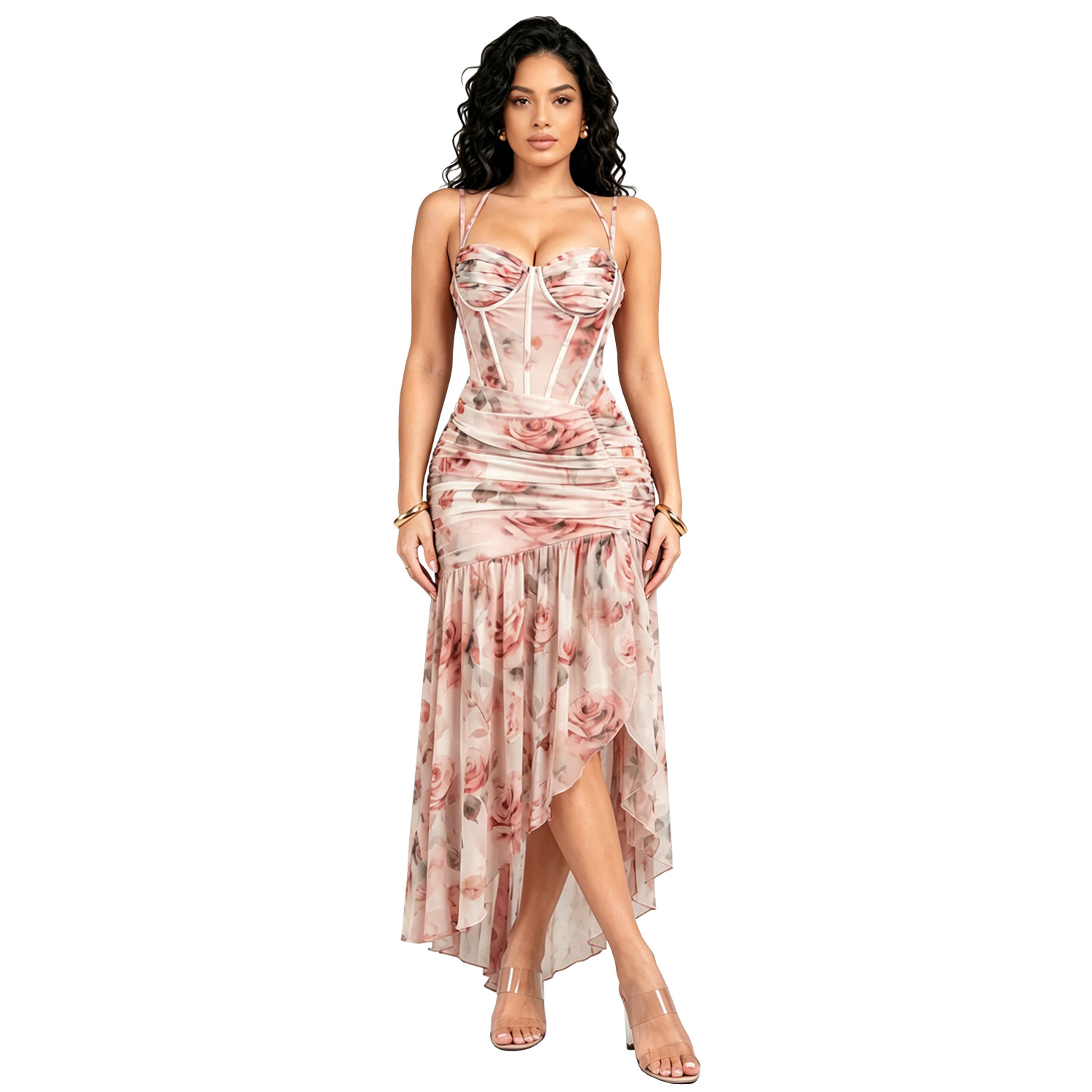 C7753 cross-border AliExpress Amazon 2026 nuevo vestido de fiesta de flores francesas de malla