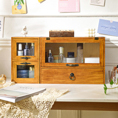 復古實木收納櫃桌面防塵水杯收納盒抽屜式置物架學生化妝品儲物盒