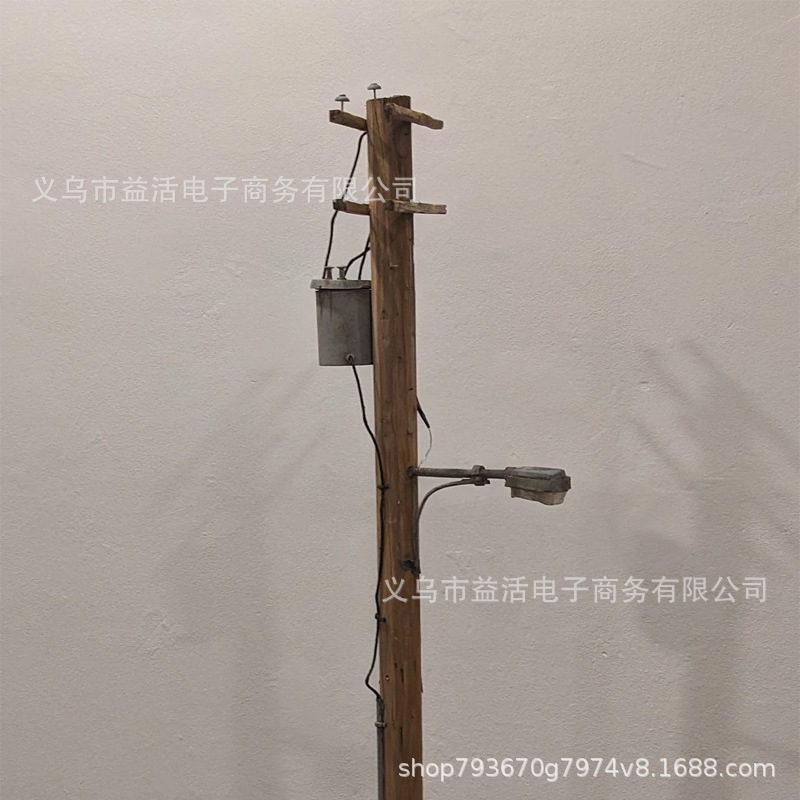 跨境新品木质电线杆灯书桌台灯摆件家居装饰品路灯模型木质工艺品