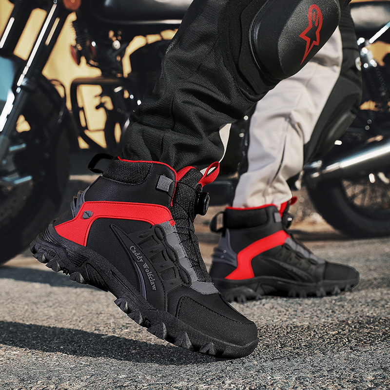 Autumn High-Top Leather Waterproof Shoes for Men, Outdoor Non-Slip Wear-Resistant Travel Shoes, Youth Rotating Button Sports Shoes