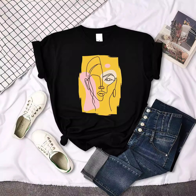 2022 New T-shirt Artistic Self-portrait Printed Short-sleeved Women's Niche Style Street Round Neck All-match Top Women's Cross-border 2022 New T-shirt Artistic Self-portrait Printed Short-sleeved Women's Niche Style Street Round Neck All-match Top Women's Cross-border