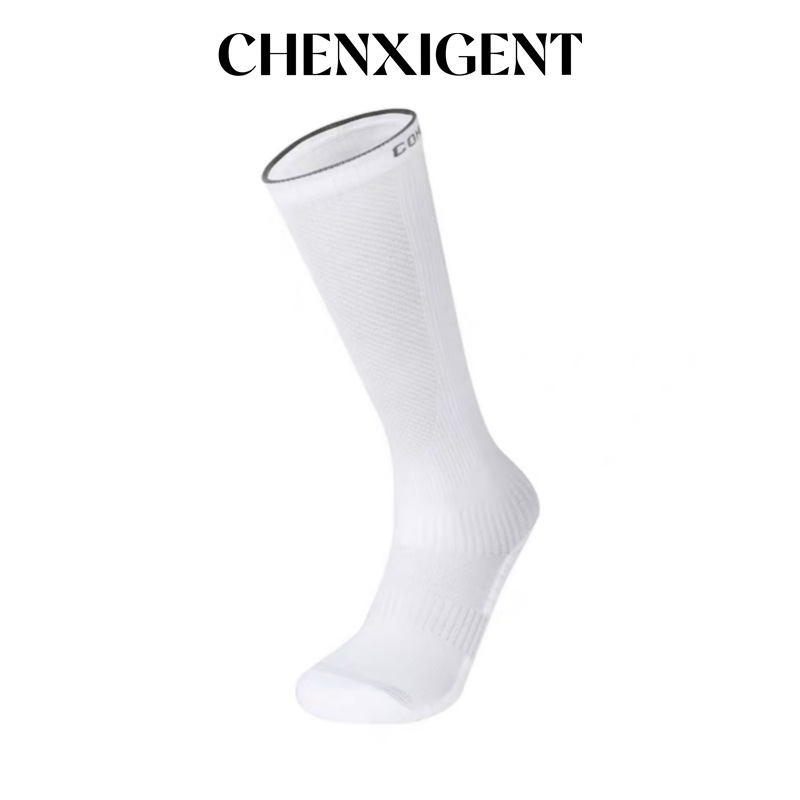 Chenxi Gentleman Men's White Sports Solid Color Compression Socks Non-Slip Basketball High Socks Over-The-Knee Calf Socks