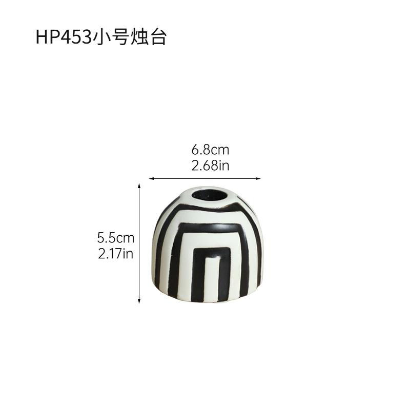 Moderno simple ins candelabro de cerámica creativa base de vela de rayas blancas y negras decoración de mesa decoración suave