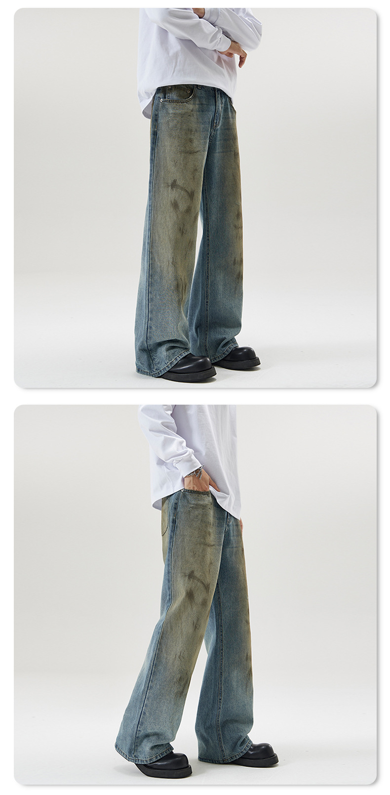 Men's Clothing Men's Retro Dirtyfit Flared Jeans Style Trendy Loose Fitting Floor Length Pants Wear For Formal & Casual_viptrois.com