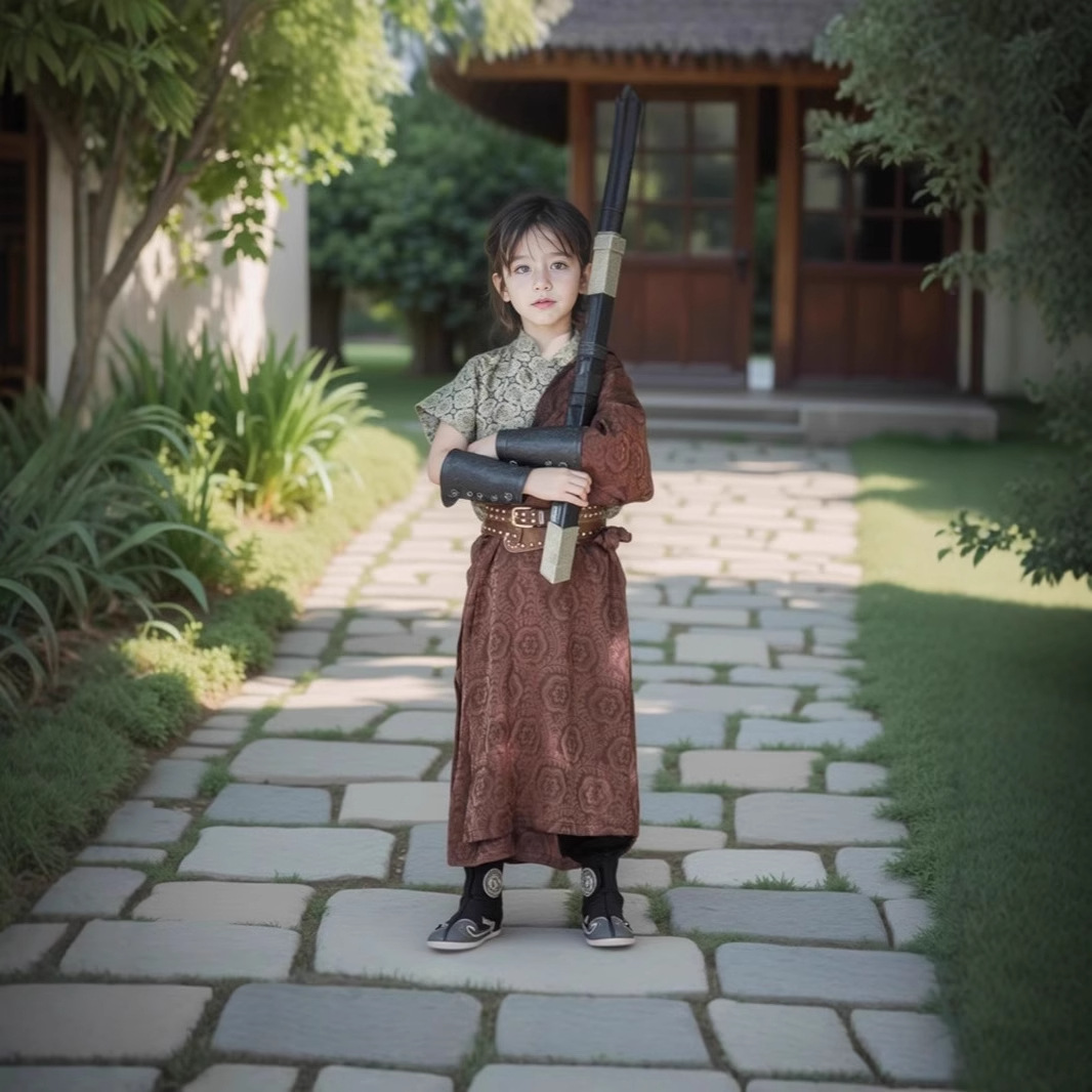 儿童汉服男孩女童春秋2025直裾古装格子中国风帅新中式唐装中小童