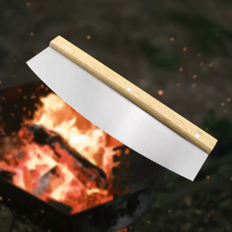 现货 长款不锈钢木柄半月披萨切刀 烘焙工具 牛轧糖摇刀 面包刮刀