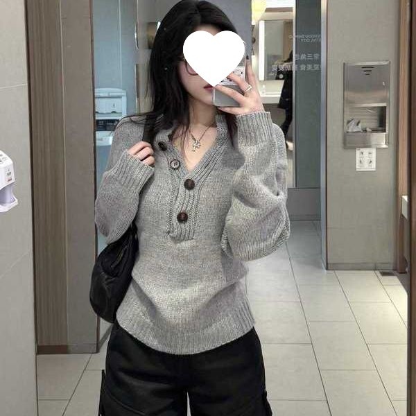 美式辣妹风灰色显瘦百搭打底针织衫修身显白休闲慵懒风长袖上衣|undefined