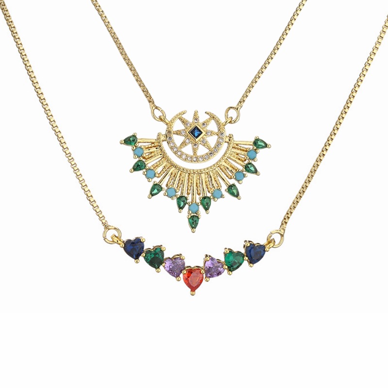 Vintage Style Color Block Heart Shape Copper Plating Inlay Zircon Pendant Necklace display picture 2
