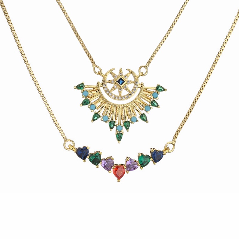 Daily Occasion Copper Material Vintage Style Color Block Heart Shape Copper Plating Inlay Zircon Pendant Necklace