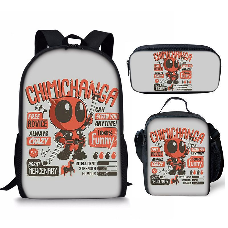 Nuevo deadpool Deadpool paquete de comida de tres piezas bolsa de lápices estudiante mochila de bebé Amazon lindo todo fósforo portátil