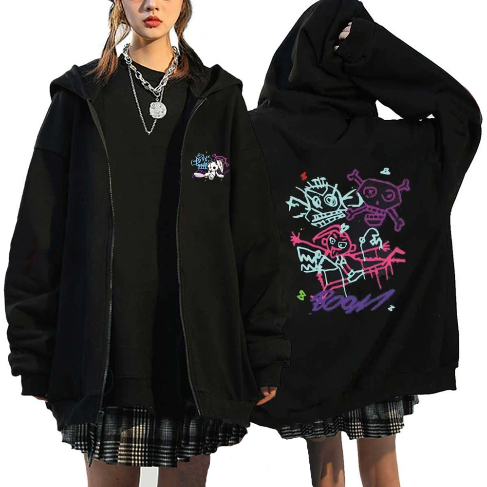 Аркейн Джинкс Zip Up куртки-monkey кукла-кролик граффити Гранж