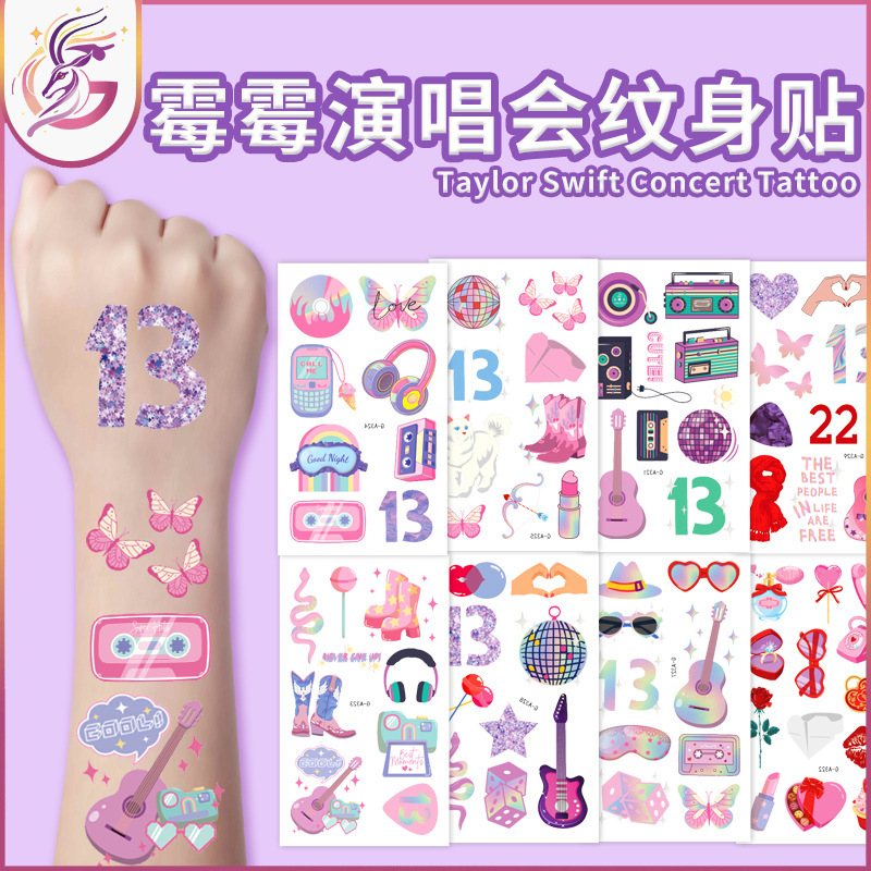 Women's Concert Tattoo Sticker Cross-border Singer Same Pink and Purple Aid Face and Body Disposable Temporary Tattoo Sticker
