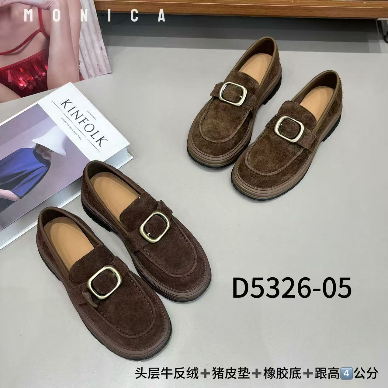 菲梵巴黎2025秋冬季牛皮版金属扣带厚底乐福鞋女懒人一脚蹬小皮鞋