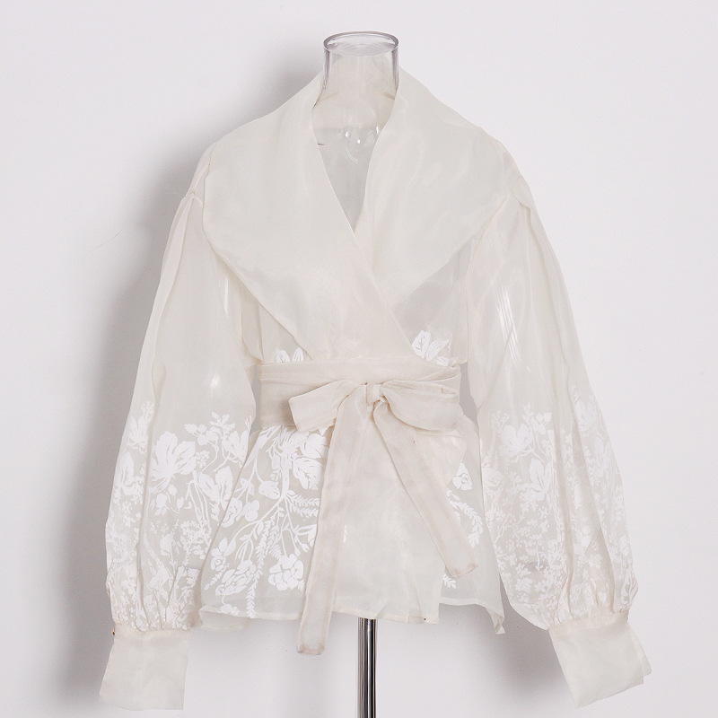 Women's Clothing 2024 autumn new retro palace style sexy suit collar high end lace waist slimming tops shirts for women_ipsvogv.com