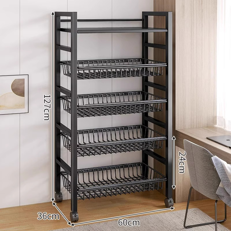 Estante de almacenamiento de cocina Estante de almacenamiento multicapa de piso Cesta multifuncional de frutas y verduras Horno de microondas Estante de almacenamiento de artículos