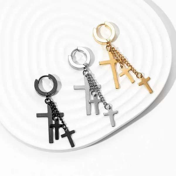Small Wholesale Creative Electroplated Stainless Steel Earrings Chain Clip-On Earrings Without Ear Holes Personalized Multi-Cross Pendant Earrings